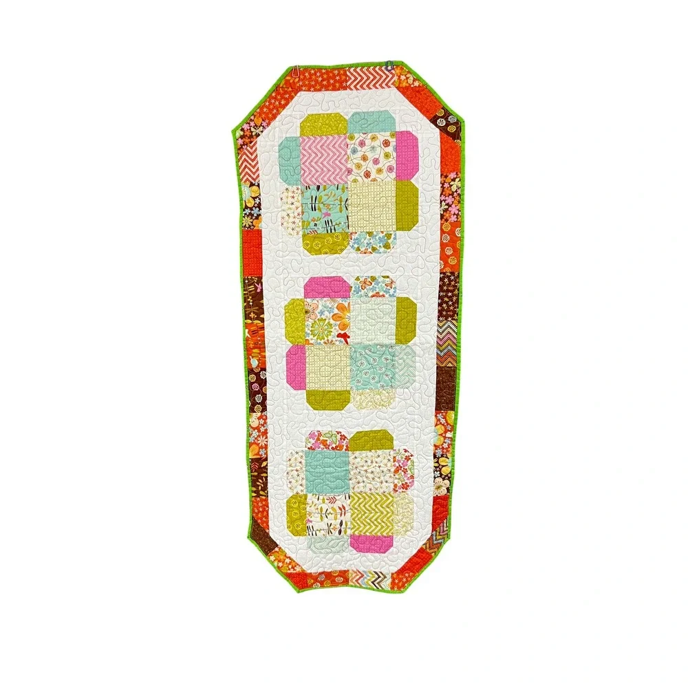 Handmade Quilted Patchwork Table Runner 50 x 21 Inch Colorful Cottage Decor